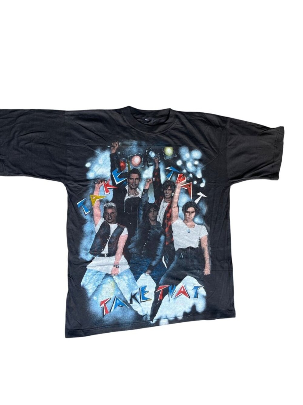 Vintage Take That Band Graphic T-Shirt Black 90s Concert Tee Adult Size XL 28x23